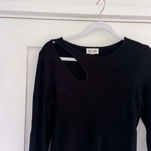 Open Edit Black Cutout Long Sleeve Top - Picture 4 of 5